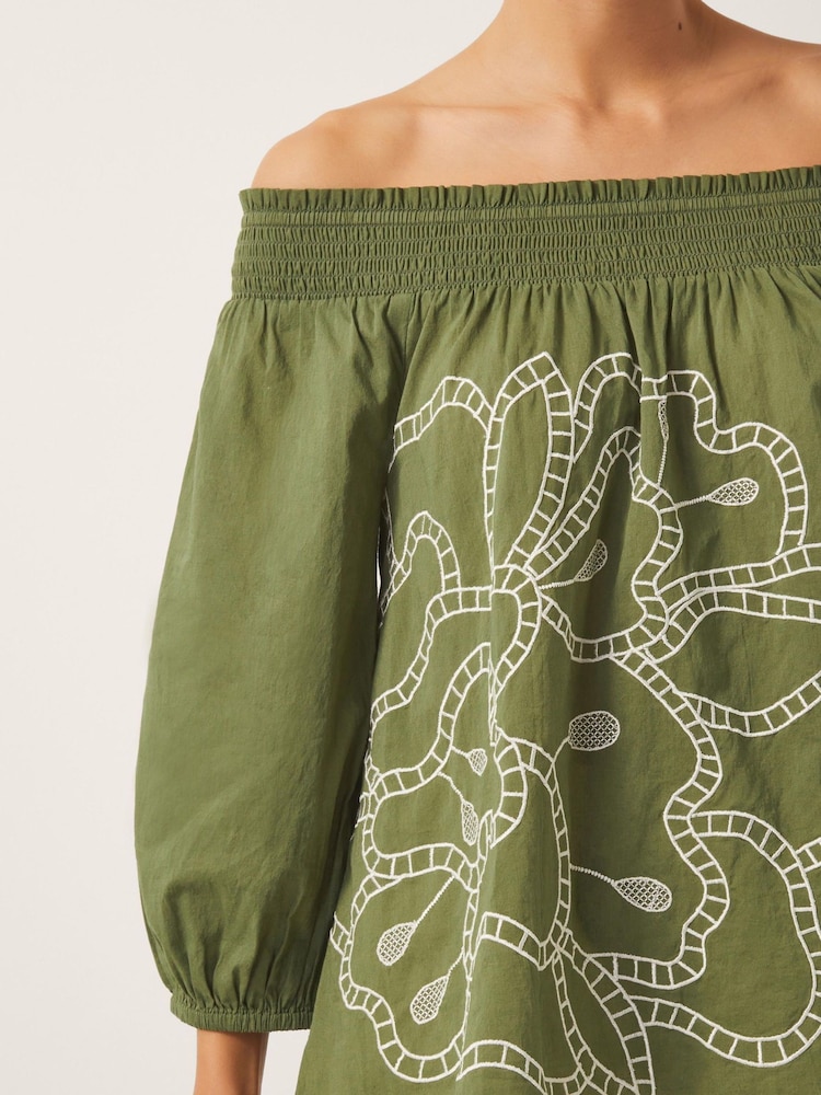 Monsoon Green Julie Embroidered Bardot Blouse - Image 5 of 5