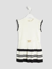 River Island Cream Girls Belted Ruffle Hem Dress - Image 1 of 4