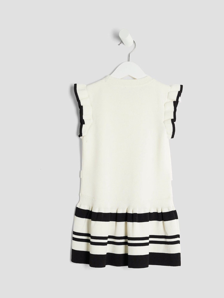 River Island Cream Girls Belted Ruffle Hem Dress - Image 2 of 4