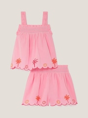 Monsoon Pink Palm Embroidered Top & Shorts Set - Image 1 of 3