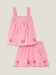 Monsoon Pink Palm Embroidered Top & Shorts Set - Image 2 of 3