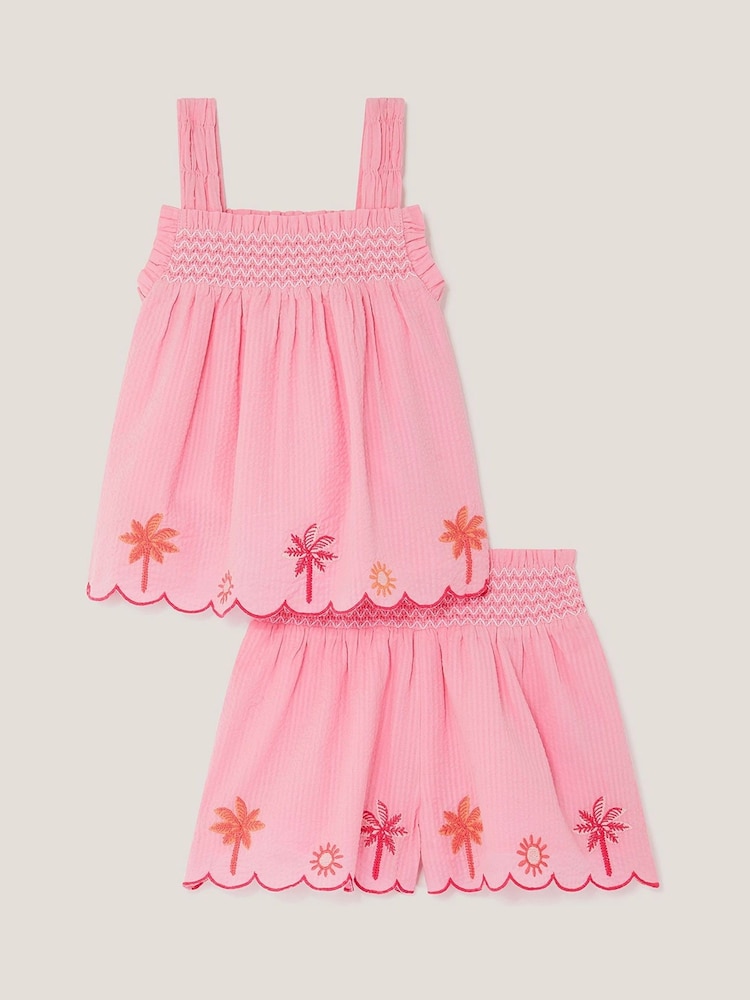 Monsoon Pink Palm Embroidered Top & Shorts Set - Image 2 of 3