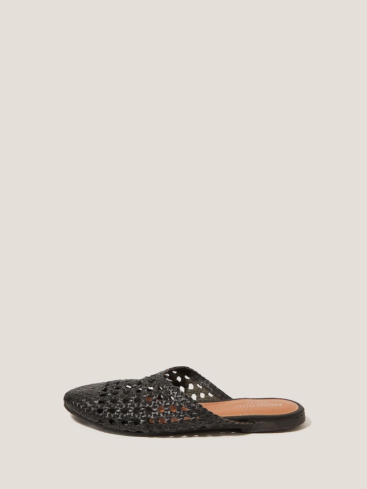 Monsoon Black Bella Braided Leather Slipper Sandals - Image 1 of 3 Monsoon Black Bella Braided Leather Slipper Sandals - Image 1 of 3