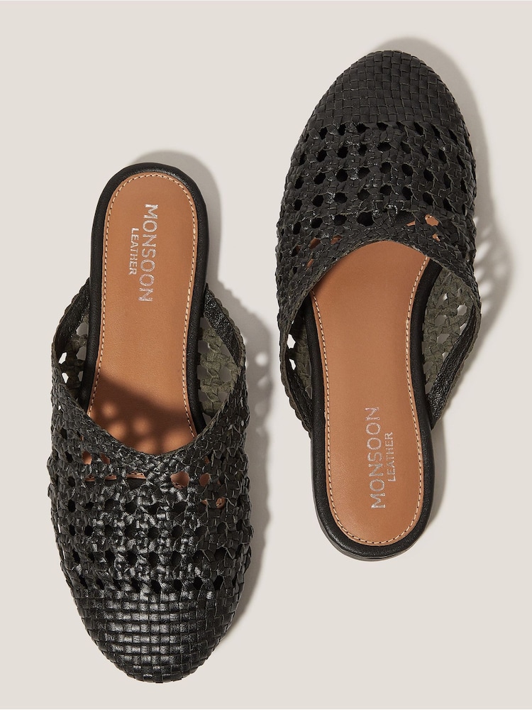 Monsoon Black Bella Braided Leather Slipper Sandals - Image 2 of 3 Monsoon Black Bella Braided Leather Slipper Sandals - Image 2 of 3