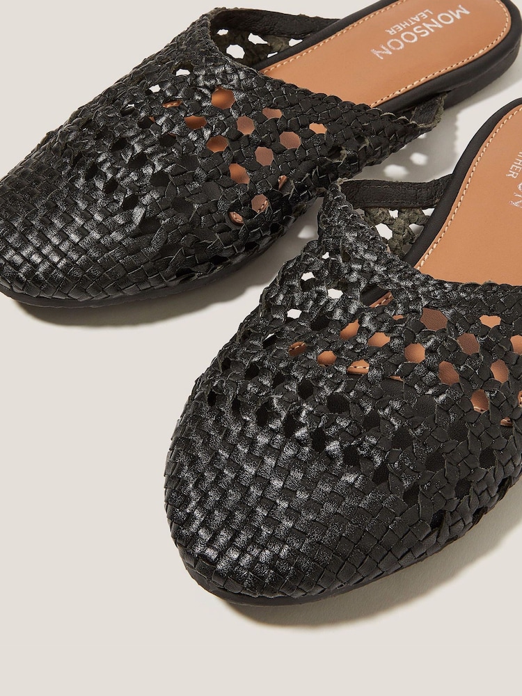Monsoon Black Bella Braided Leather Slipper Sandals - Image 3 of 3 Monsoon Black Bella Braided Leather Slipper Sandals - Image 3 of 3