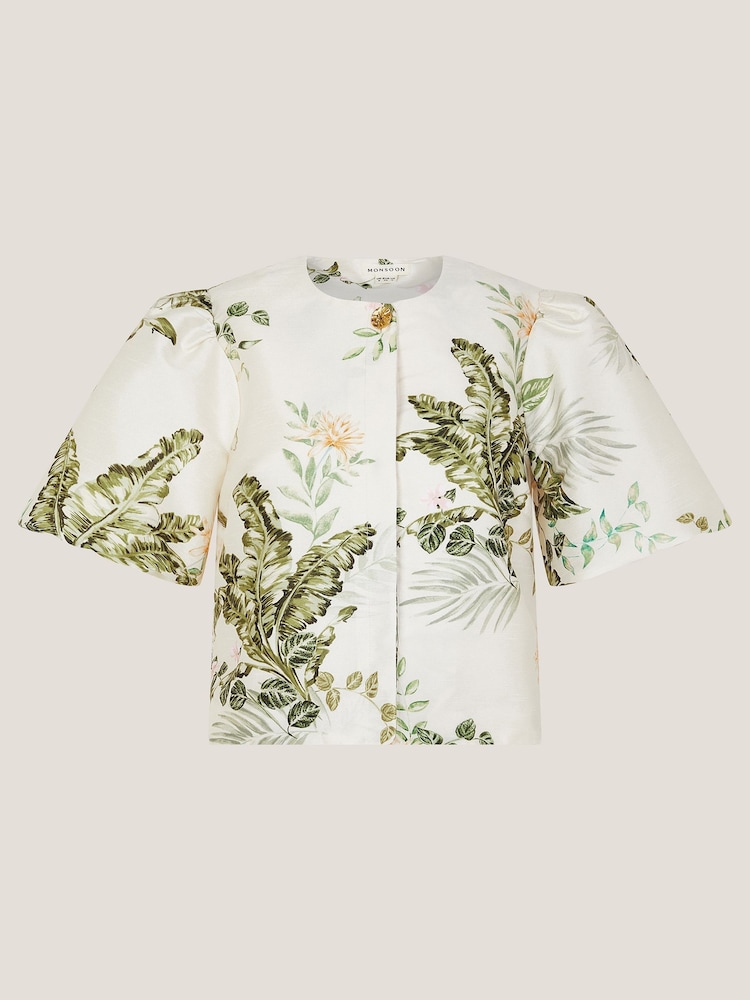 Monsoon Cream Anne Floral Print Puff Sleeve Jacket - Image 1 of 1
