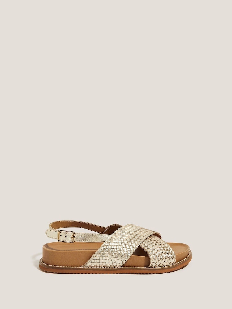 Monsoon Gold Bree Braided Leather Cross-Over Sandals - Image 1 of 4