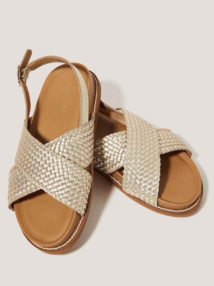 Monsoon Gold Bree Braided Leather Cross-Over Sandals - Image 2 of 4 Monsoon Gold Bree Braided Leather Cross-Over Sandals - Image 2 of 4