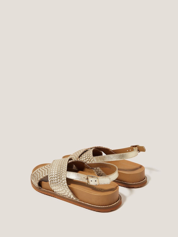 Monsoon Gold Bree Braided Leather Cross-Over Sandals - Image 4 of 4