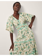 Monsoon Natural Saoirse Floral Tiered Midi Dress - Image 3 of 5