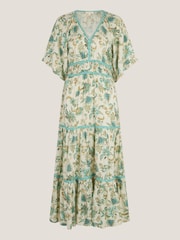 Monsoon Natural Saoirse Floral Tiered Midi Dress - Image 5 of 5