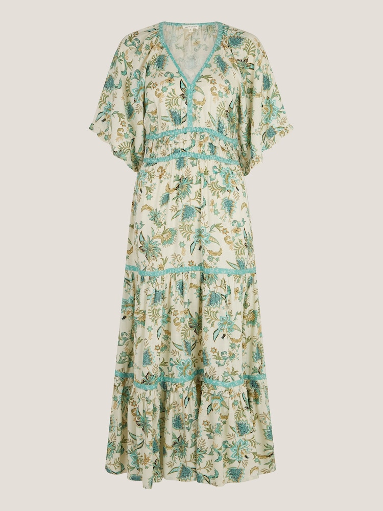Monsoon Natural Saoirse Floral Tiered Midi Dress - Image 5 of 5