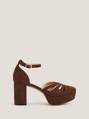 Monsoon Brown Iris Cutwork Platform Heels - Image 1 of 3