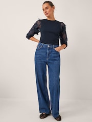 Monsoon Blue Embellished Floral Print Blouse - Image 1 of 5