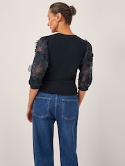 Monsoon Blue Embellished Floral Print Blouse - Image 2 of 5
