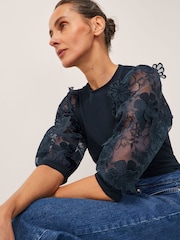 Monsoon Blue Embellished Floral Print Blouse - Image 4 of 5