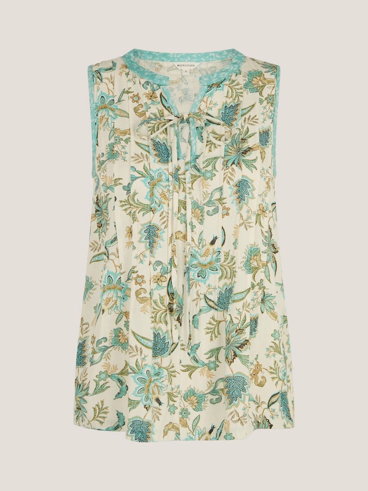 Monsoon Natural Saoirse Sleeveless Pintuck Floral Print Top - Image 1 of 1