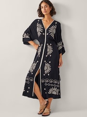 Monsoon Black Sophia Embroidered Kaftan Maxi Dress - Image 1 of 4