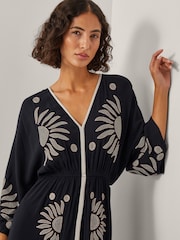 Monsoon Black Sophia Embroidered Kaftan Maxi Dress - Image 2 of 4
