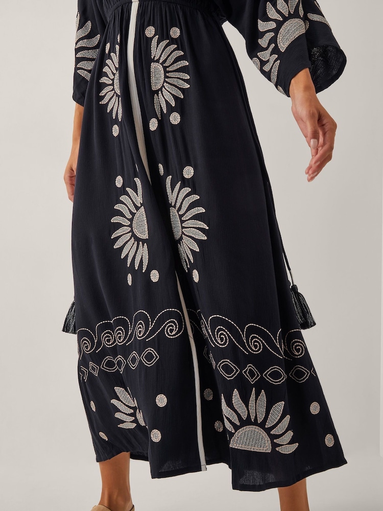Monsoon Black Sophia Embroidered Kaftan Maxi Dress - Image 4 of 4