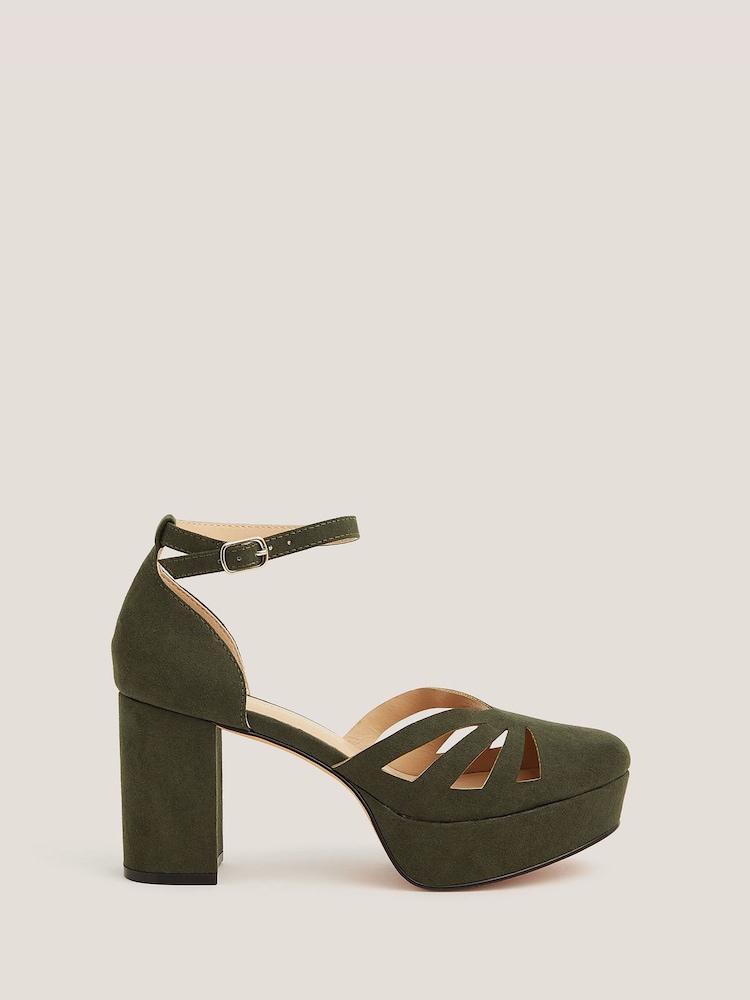 Monsoon Green Iris Cutwork Platform Heels - Image 1 of 3