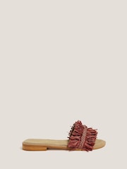 Monsoon Orange Rhia Leather Raffia Slide Sandals - Image 1 of 4