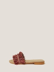 Monsoon Orange Rhia Leather Raffia Slide Sandals - Image 2 of 4