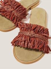 Monsoon Orange Rhia Leather Raffia Slide Sandals - Image 4 of 4