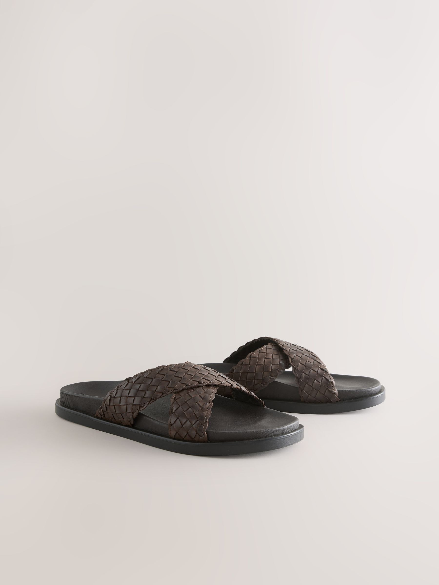 Buy Brown N. Premium Leather Weave Slide Sandals from Next USA