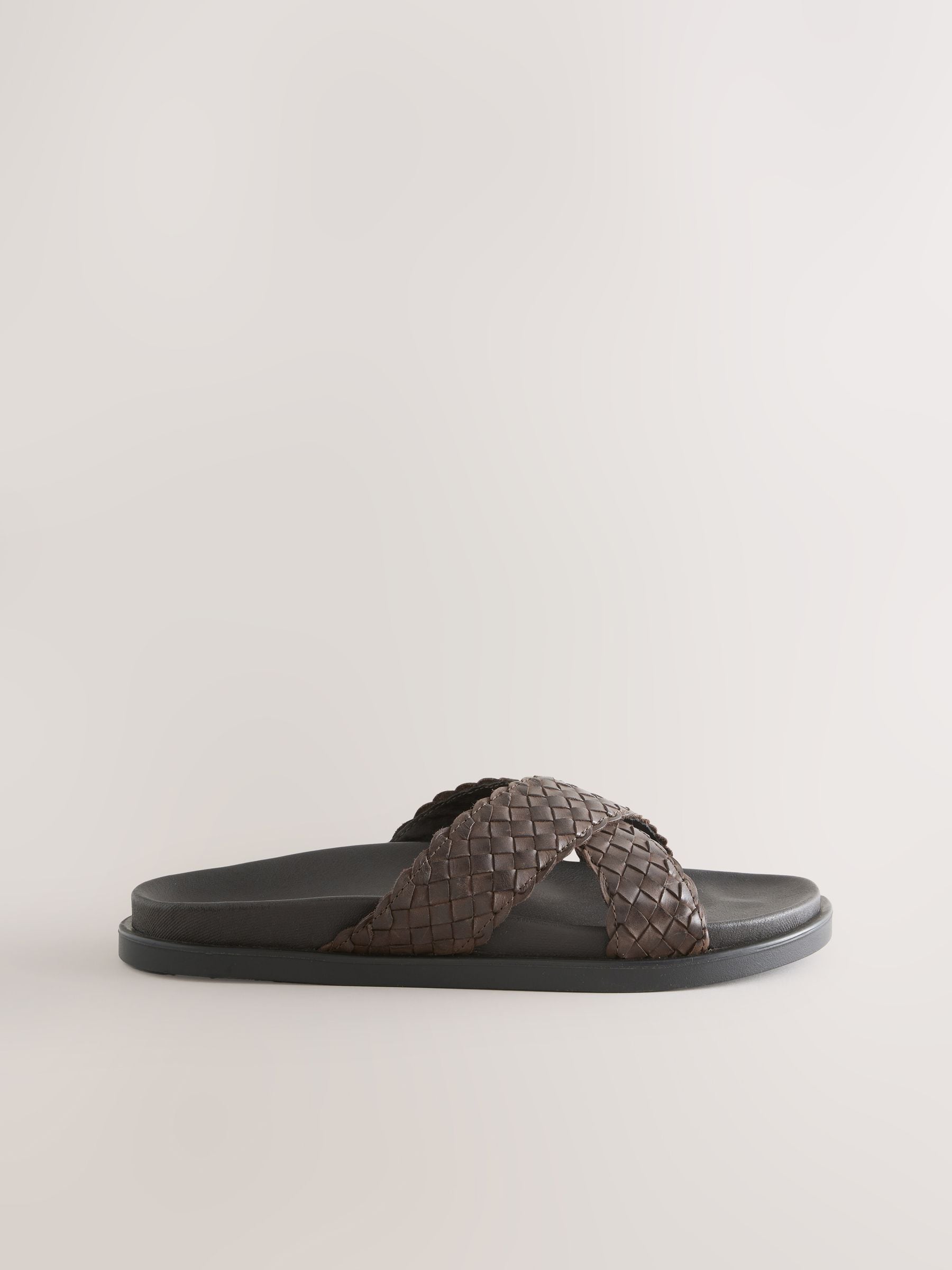Buy Brown N. Premium Leather Weave Slide Sandals from Next USA
