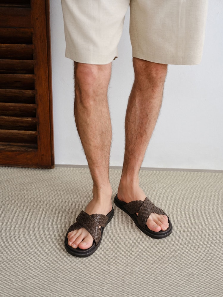 Todd Snyder Woven Leather Slide Sandals in Dark Brown Sz 9.  New Tub4 The 7 Best Men main image 2