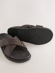 Brown N. Premium Leather Weave Slide Sandals - Image 6 of 7