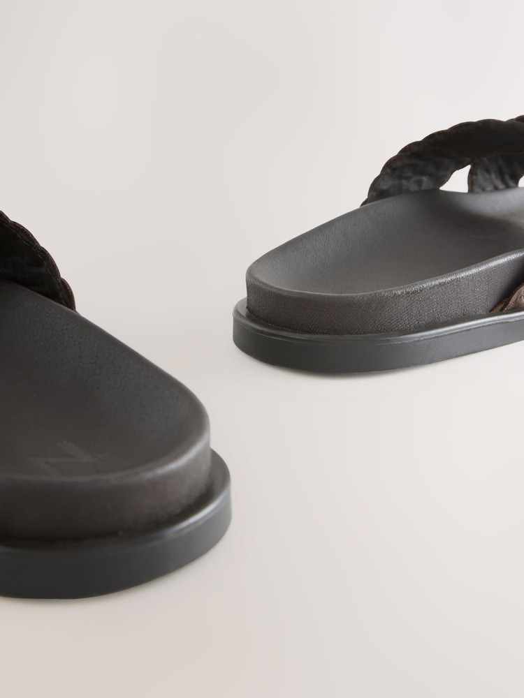 Brown Leather Weave Slide Sandals - Image 8 of 8 Brown Leather Weave Slide Sandals - Image 8 of 8