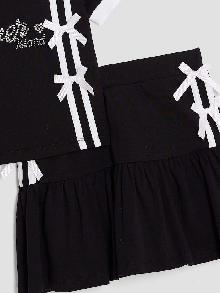 River Island Black Girls Bow Polo Shirt and Skirt Set - Image 5 of 5 River Island Black Girls Bow Polo Shirt and Skirt Set - Image 5 of 5