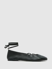 Schuh Lars Leather Tie Black Ballerinas - Image 1 of 4