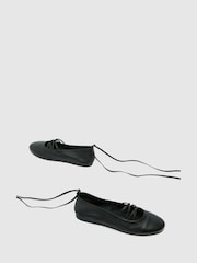 Schuh Lars Leather Tie Black Ballerinas - Image 2 of 4