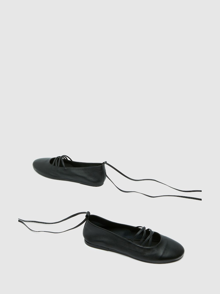 Schuh Lars Leather Tie Black Ballerinas - Image 2 of 4 Schuh Lars Leather Tie Black Ballerinas - Image 2 of 4