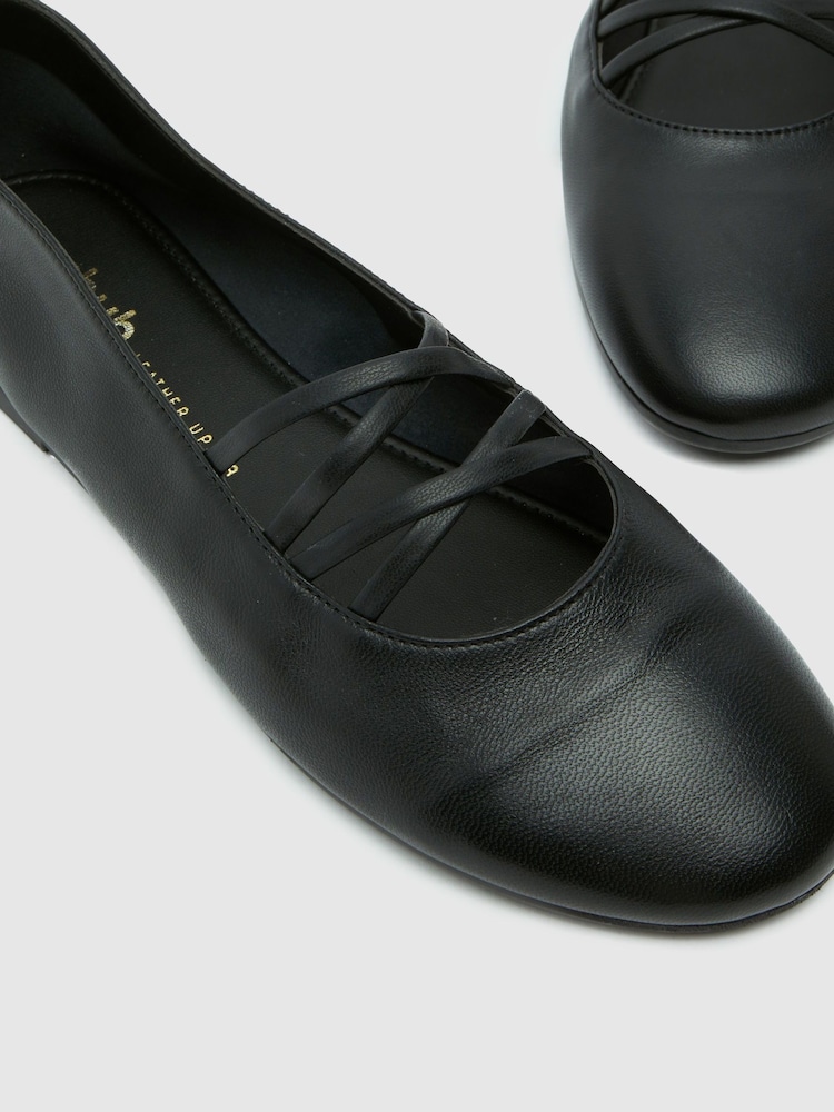 Schuh Lars Leather Tie Black Ballerinas - Image 4 of 4 Schuh Lars Leather Tie Black Ballerinas - Image 4 of 4