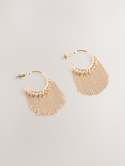 Gold Tone Tassel Chain Hoop Earrings - Image 4 of 6