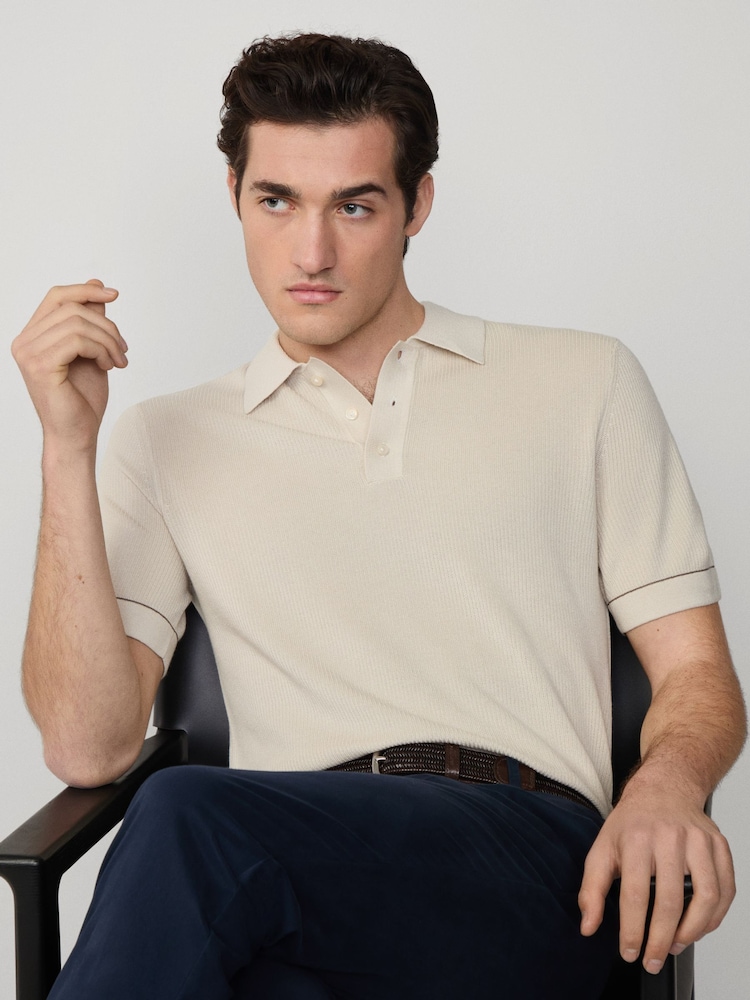 Hackett Textured Knitted Tipped Polo Shirt - Image 1 of 6 Hackett Textured Knitted Tipped Polo Shirt - Image 1 of 6