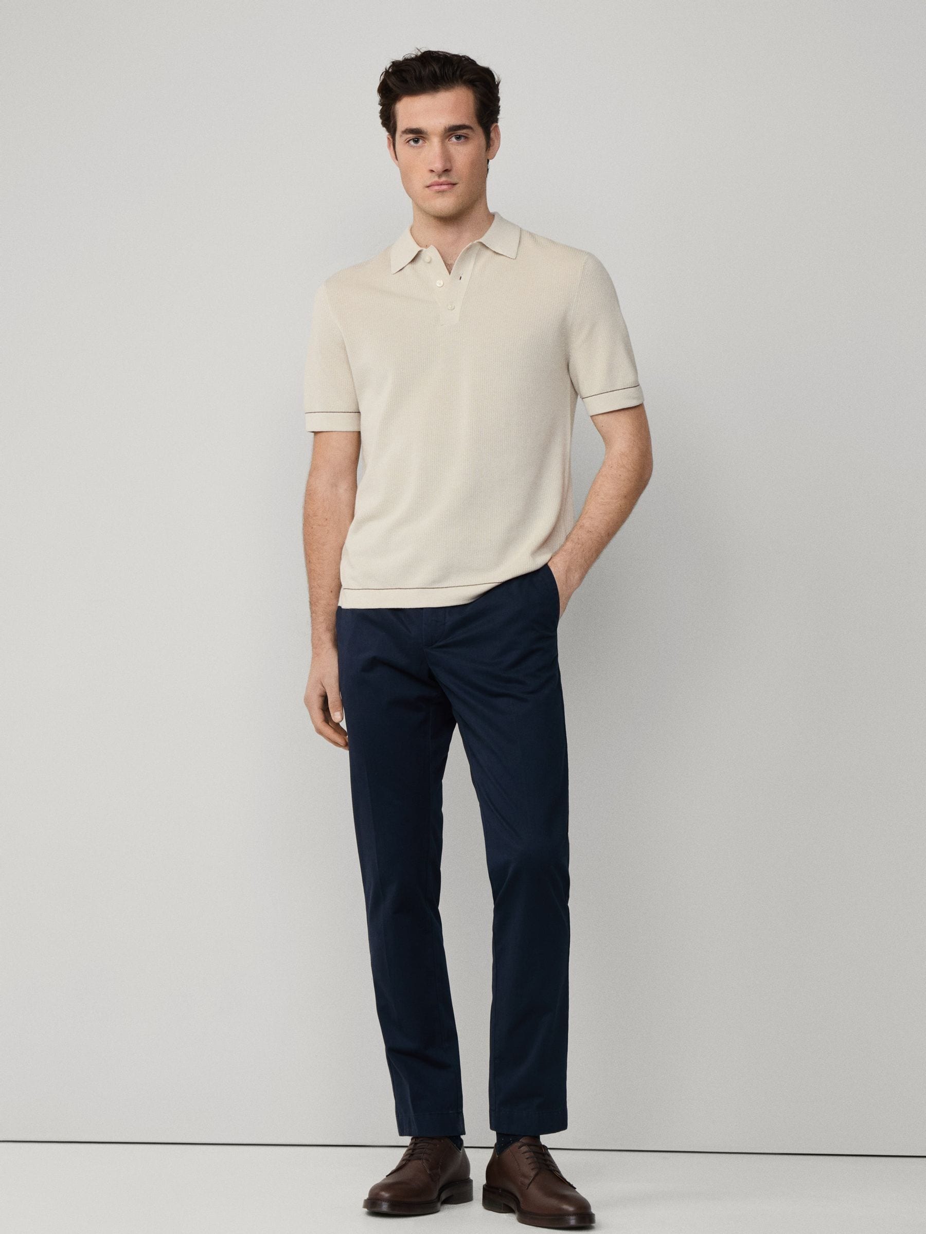 Buy Cream Textured Knitted Tipped Polo Shirt from Next Canada