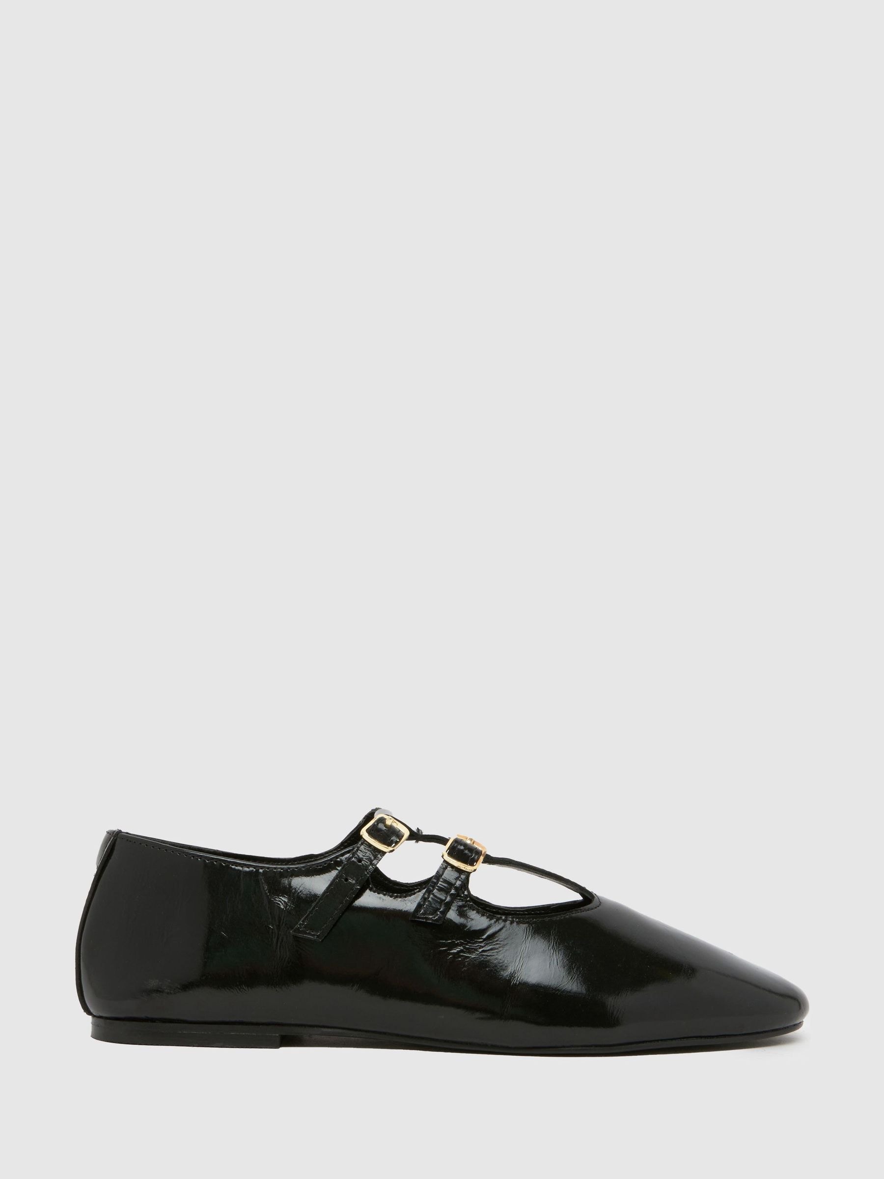 Buy Schuh Lamp Leather T-Bar Black Ballerinas from Next Gibraltar