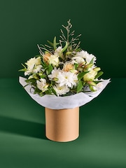 White Chrysanthemum and Alstroemeria Fresh Flower Bouquet in Hatbox - Image 1 of 5