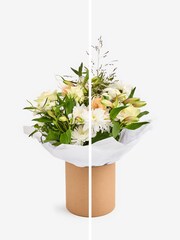 White Chrysanthemum and Alstroemeria Fresh Flower Bouquet in Hatbox - Image 4 of 5