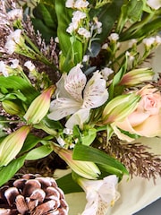 White/Gold Rose and Alstroemeria Bouquet With Wrapped Glass Vase - Image 5 of 5
