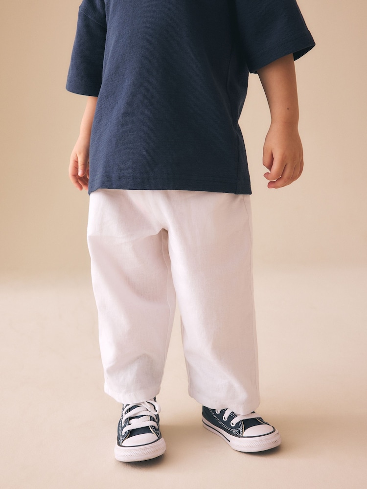 White Wide Fit Linen Blend Pull on Trousers (3mths-7yrs) - Image 1 of 8