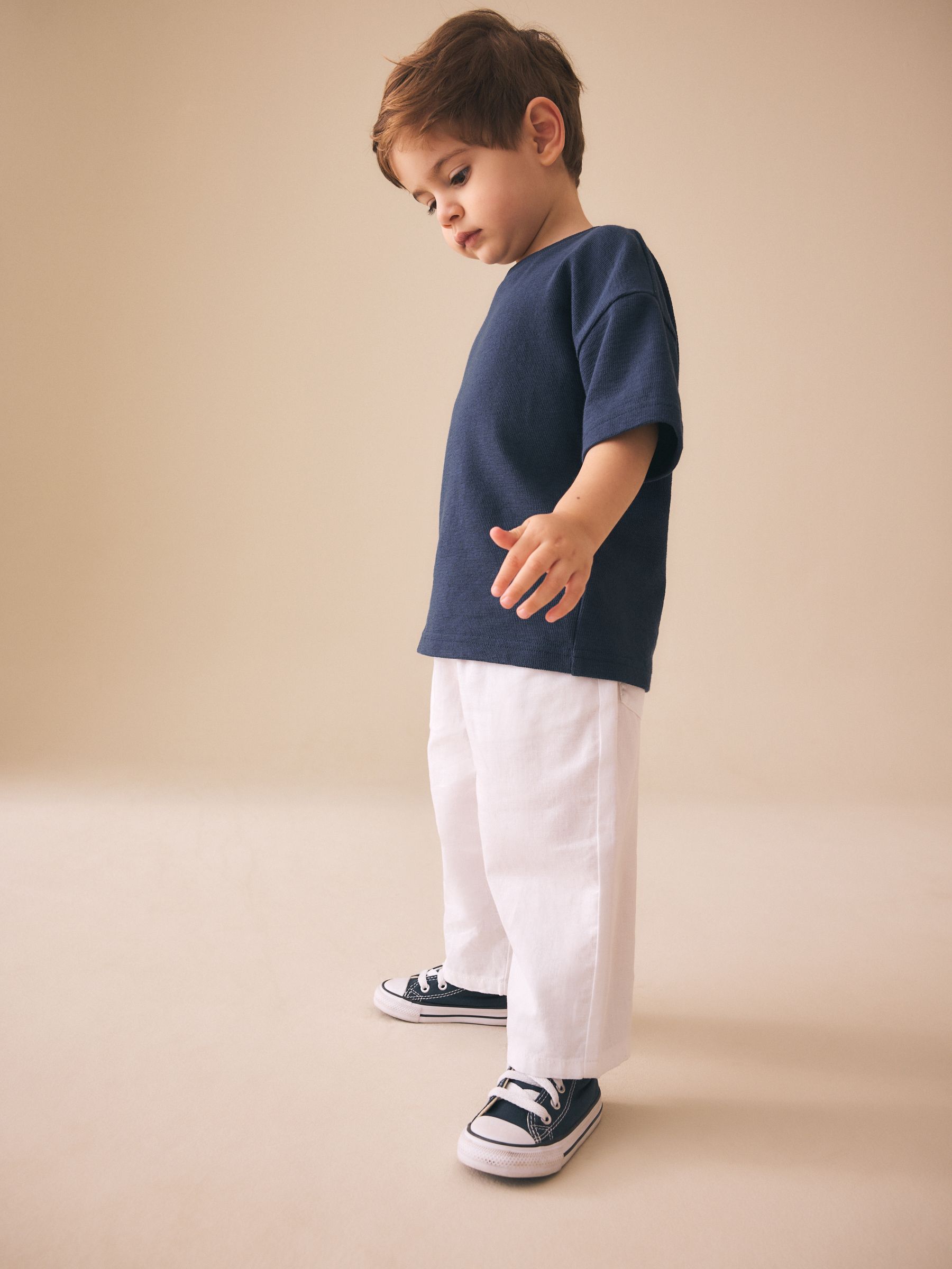 Buy White Wide Fit Linen Blend Pull on Trousers (3mths-7yrs) from
