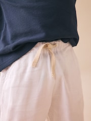 White Wide Fit Linen Blend Pull on Trousers (3mths-7yrs) - Image 4 of 8