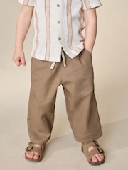 Tan Brown Wide Fit Linen Blend Pull on Trousers (3mths-7yrs) - Image 1 of 8