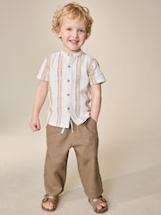 Tan Brown Wide Fit Linen Blend Pull on Trousers (3mths-7yrs) - Image 2 of 8